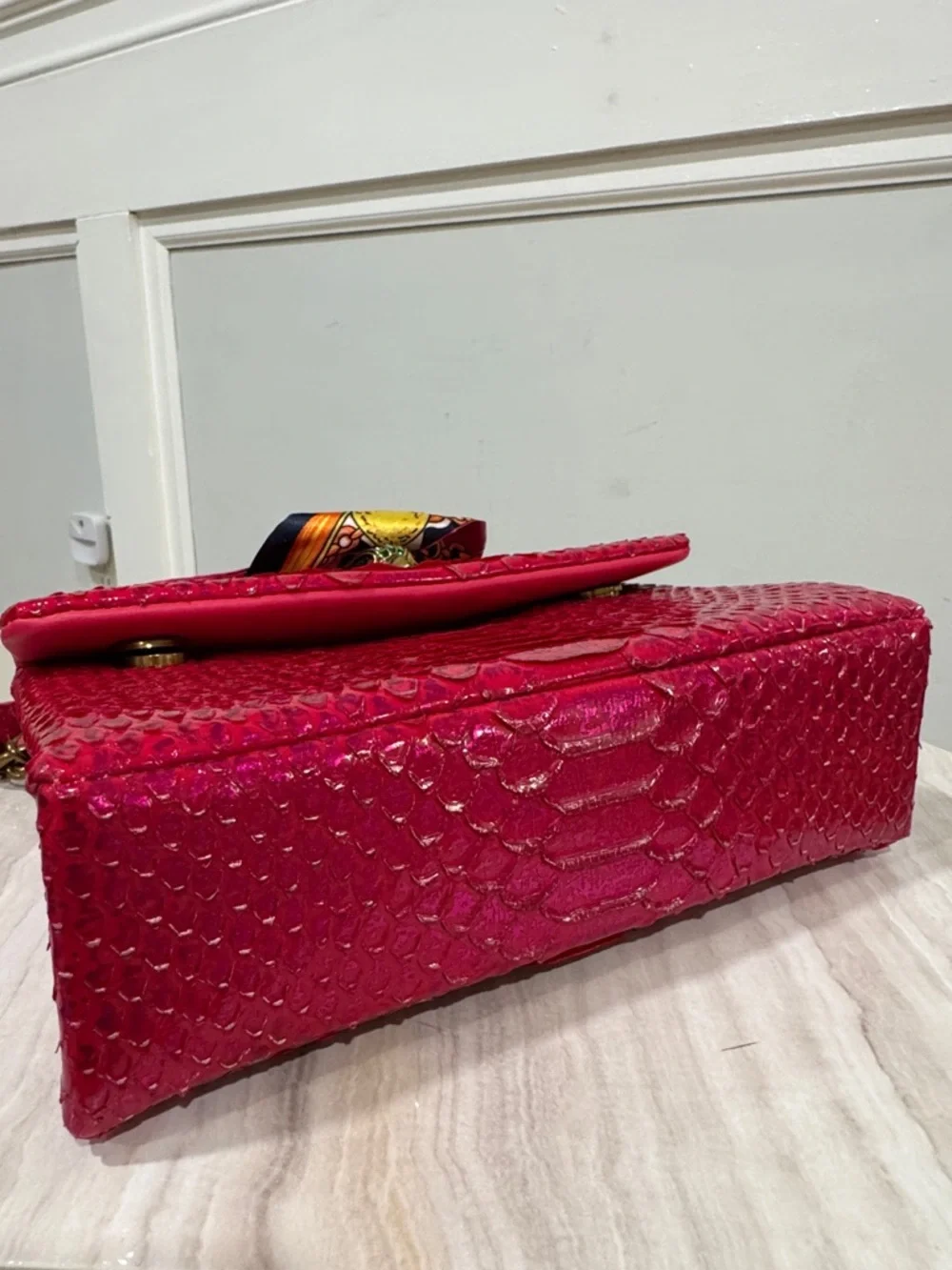 Kurt Geiger Bag Kensington Snake Embossed Sample Sale Pink Textured Crossbody - Picture 11 of 17